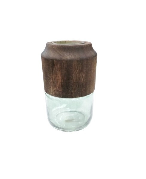 FLORERO CRISTAL C/TOPE MADERA 14X23CM**