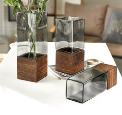 FLORERO CRISTAL C/TOPE MADERA 16X28CM**